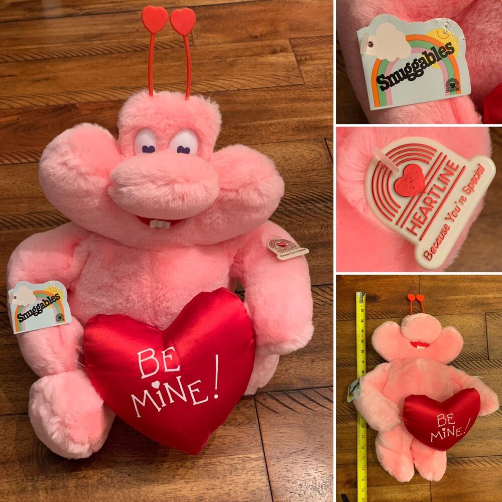 Vintage 1980s Heartline Snuggables Pink Love Bug Beastie, Valentines Day, Read